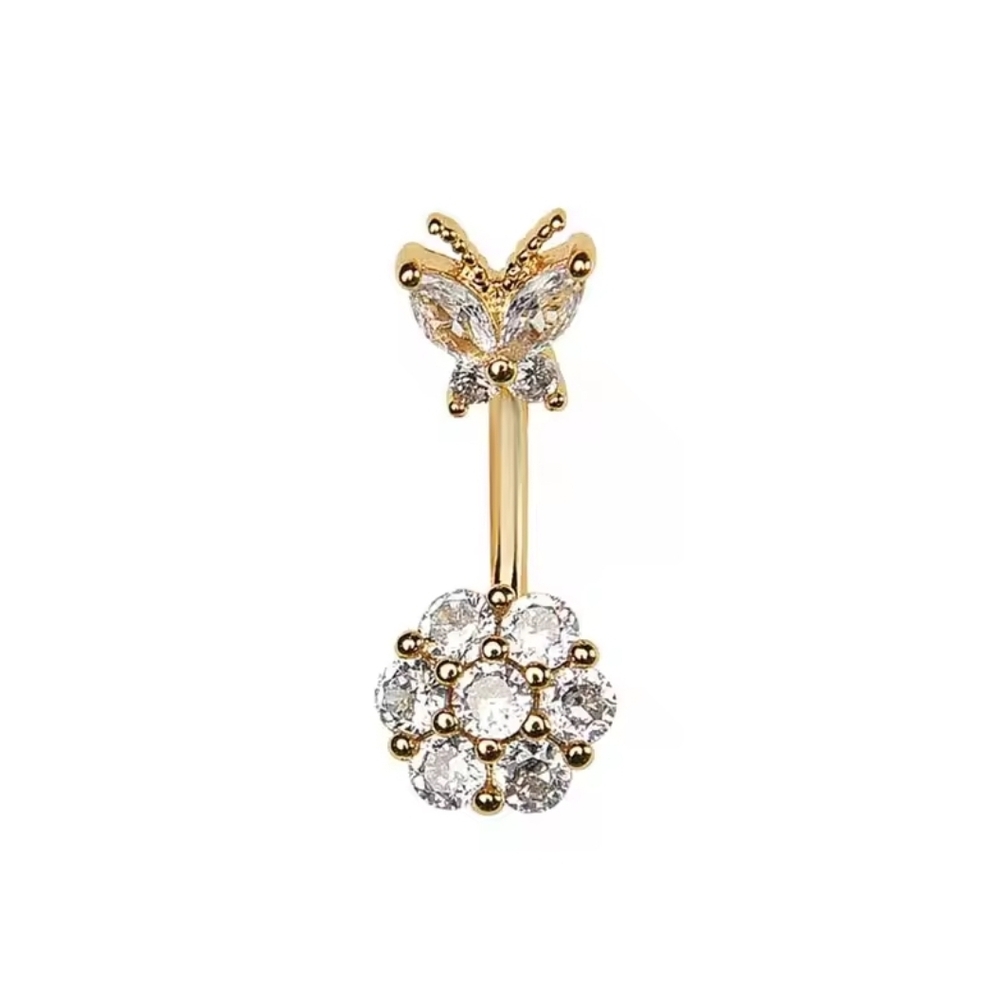 Gold Butterfly and Crystal Flower Earring